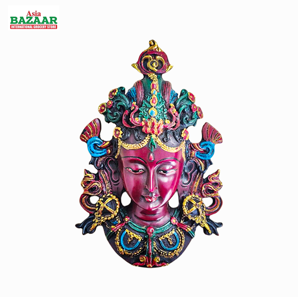 Handcrafted Nepali Red Devi Wall Statue – Traditional Himalayan Goddess Wooden Decor